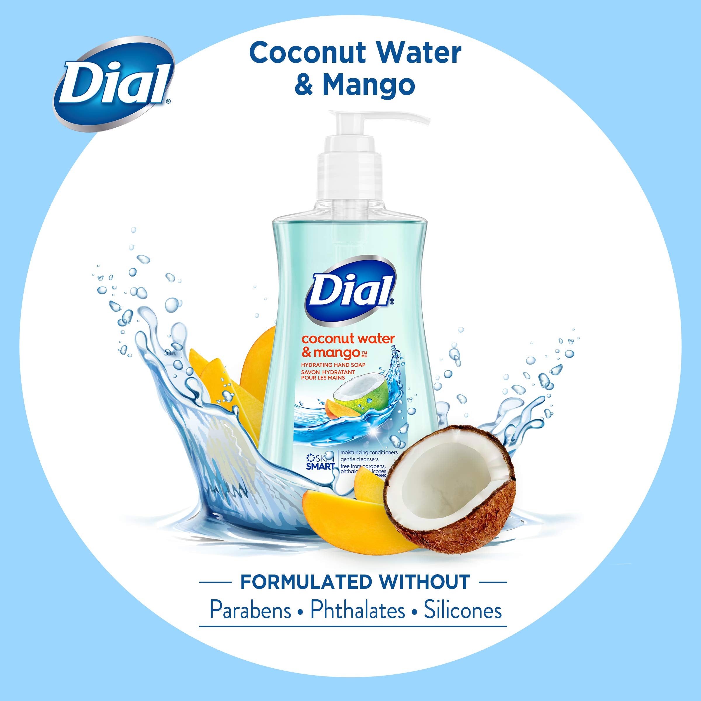 Dial Liquid Hand Soap, Coconut Water & Mango, 7.5oz, 12 count